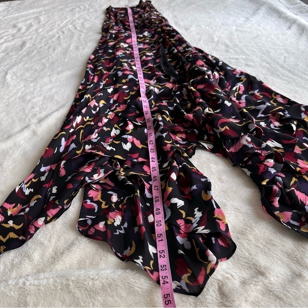 A.L.C Roslyn Silk Print Black Pink V-neck Sleeveless Midi Dress M (10) - Picture 5 of 13